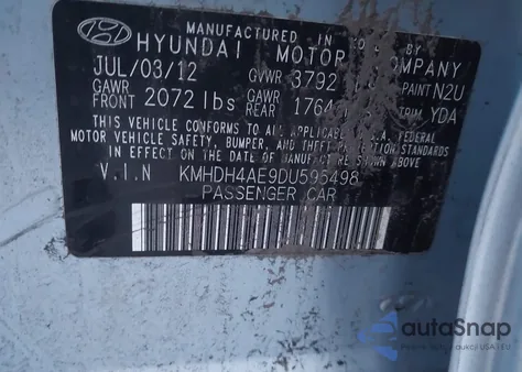2013 Hyundai Elantra Limited from USA, damaged, VIN KMHDH4AE9DU595498